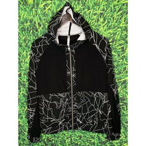 Fabletics Jiae Women's Large Lightweight Hooded Black White Windbreaker Jacket